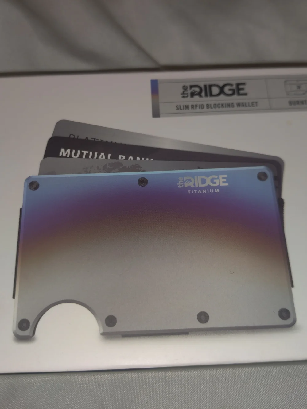 The Ridge RFID Block Men's Wallet W/$$ Strap Burnt Titanium(Has A Few Scratches)